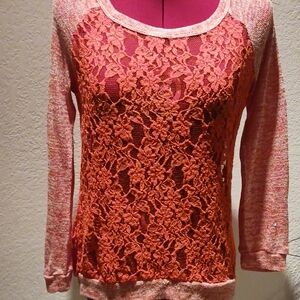 Pink Rose- Pink Lace Knit Sweater